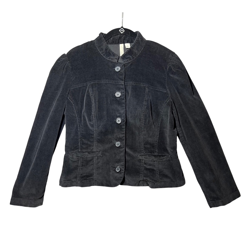 Vintage Y2K St. Johns Bay Black Corduroy Blazer Jacket Mandarin Collar Stretch M
